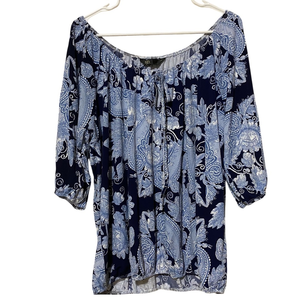 SJS Navy and Light Blue Floral Blouse